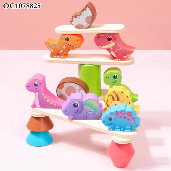 Cartoon Animals Stacking up Wooden Tower Blocks Balance Child Custom Board Game Toy with Dinosaur for Wholesale