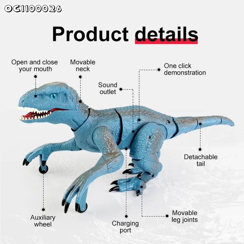 OEM ODM PVC Plastic Walking Robot Dinosaur Toy Realistic Eco Friendly Figure Blue Velociraptor Dinosaur Toys with Remote Control