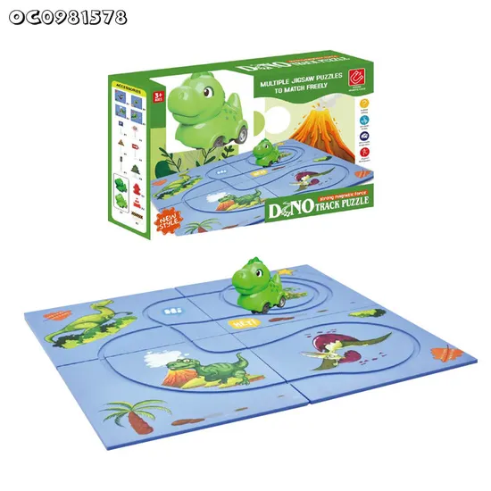 Interactive Floor Game Electric Dinosaur Car Assembly Jigsaw Puzzle Adventure Track Car Vehicle Toy