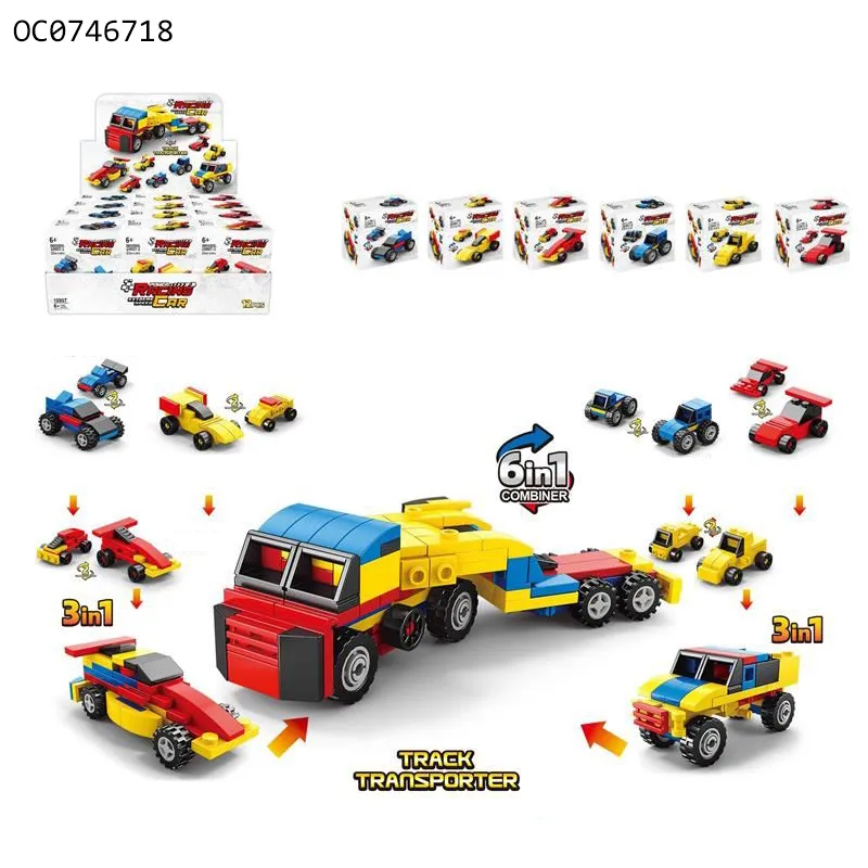 Wholesale Educational Montessori 6in1 Truck Mini Cartoon Plastic Building Block Car Toy for Kids