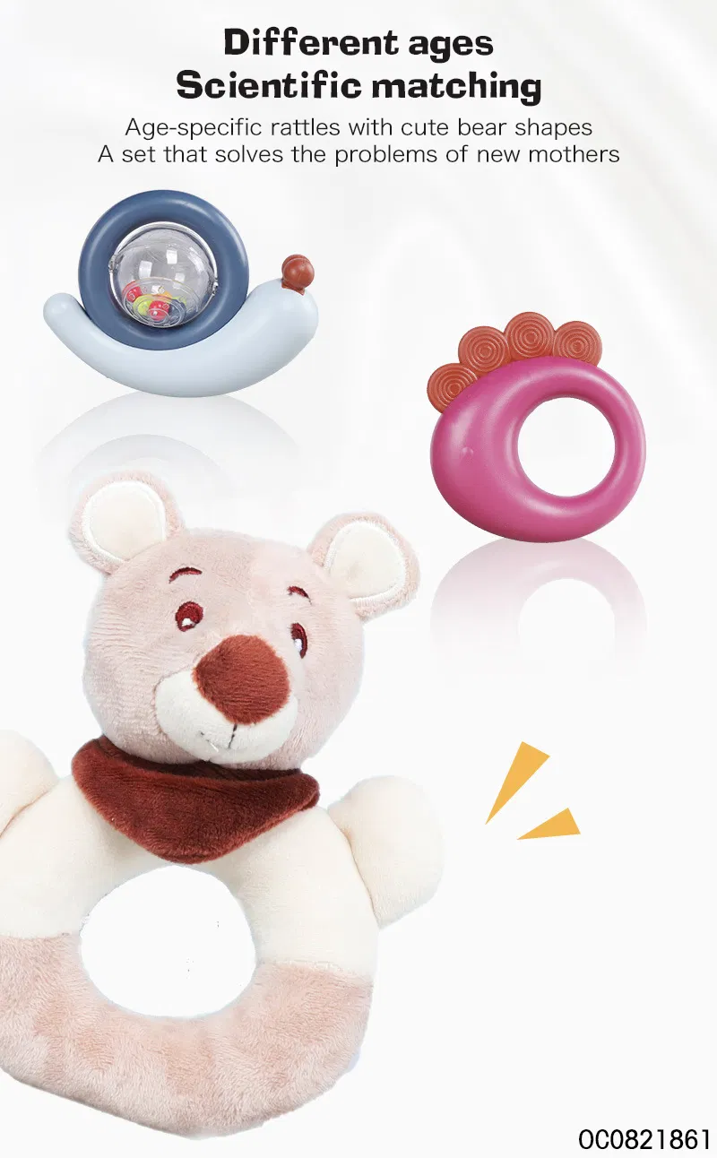 Custom Logo Sensory Toy New Born Baby Rattles Toys Plush Bear Gift Set Toy