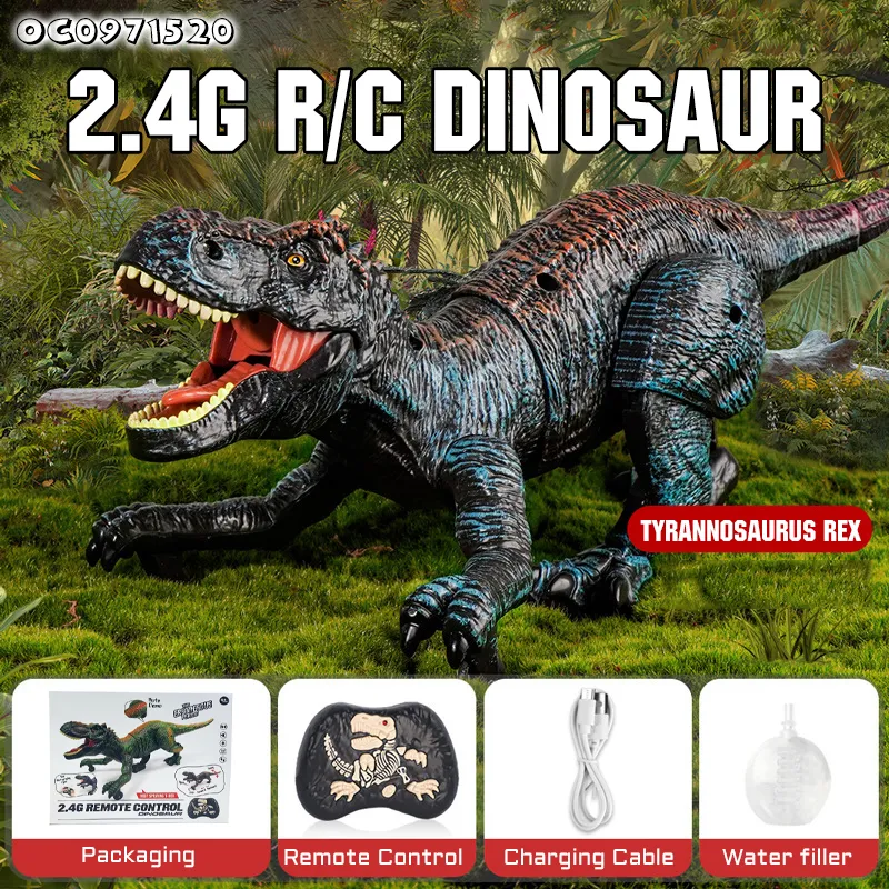 Mist Spray RC Animal Toy Simulation Models Jurassic Tyrannosaurus Rex Dinosaur Light up for Theme Park with 2.4G Remote Control