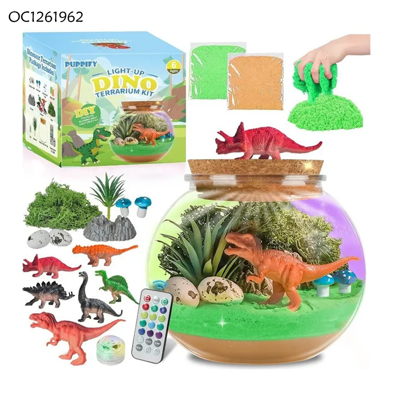Dinosaur Theme Micro Landscape Eco Bottle Moon Sand DIY Craft Kits Sand Painting Toy for Kids with Accessory