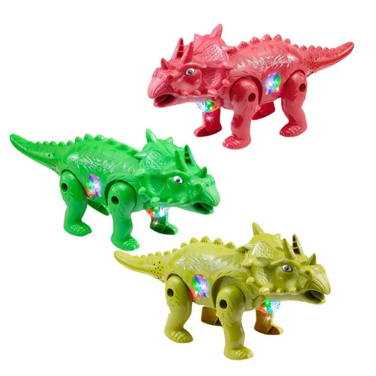 Wholesale Sensory Line up Toys Triceratops Electric Toy Custom Small Promotional Moving Dinosaur Toy for Kids with Light