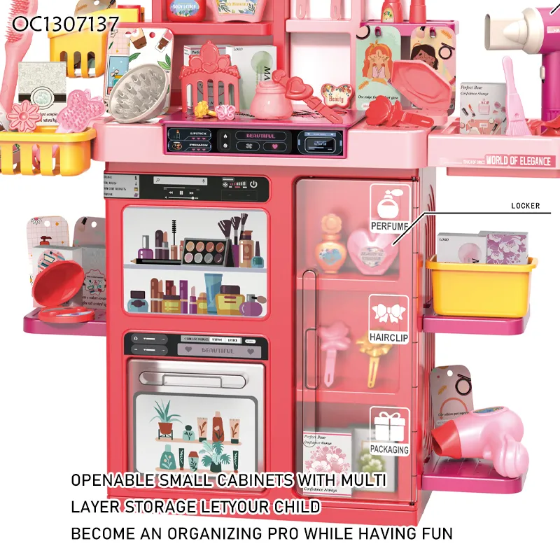 Wholesale DIY Fashion Cosmetic Make up Set Plastic Toy Girls Pretend Beauty Dressing Table Toy with Mirror and Lighting