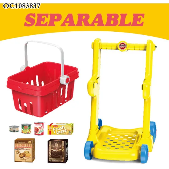 Eco Friendly Kids Plastic Home Supermarket Pretend Play Trolleys Toys Set Baby Foldable Shopping Cart with Wheels