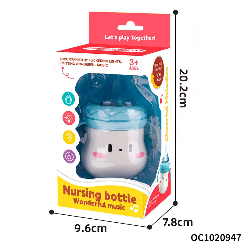 Cartoon Nursing Bottle Design Baby Rattle Plastic Electric Montessori Sensory Toys with Light up and Music