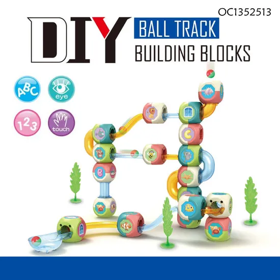 Wholesale Popular DIY Educational Montessori Rolling Ball Run Block Race Track Big Plastic Building Block Toys for Kids