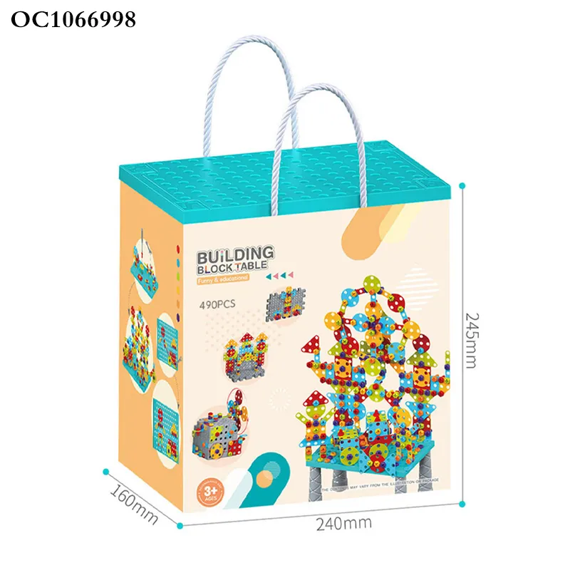 Wholesale Educational Montessori Popular DIY 490PCS Plastic Kids Plastic Building Blocks Set Table DIY Toy