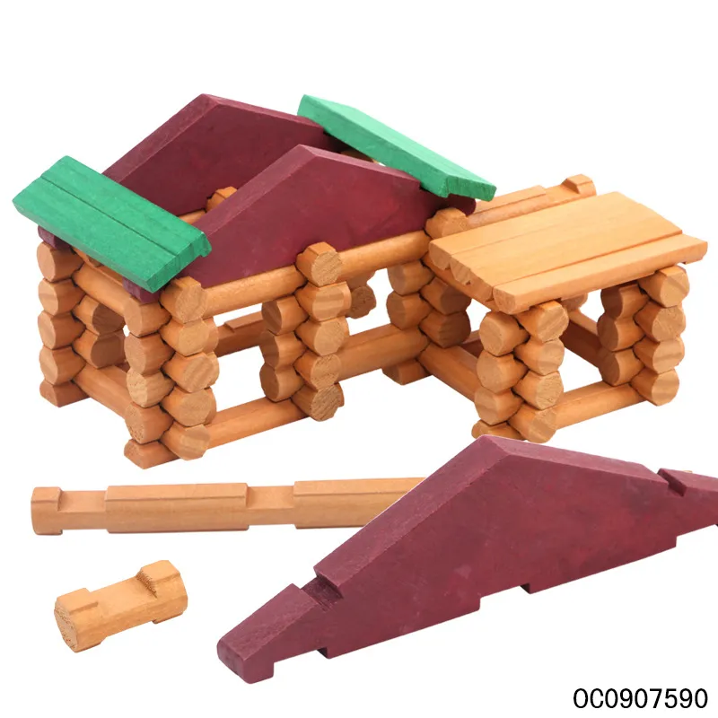 Wholesale Montessori Educational 90PCS 3D Small Wooden Blocks House Toys