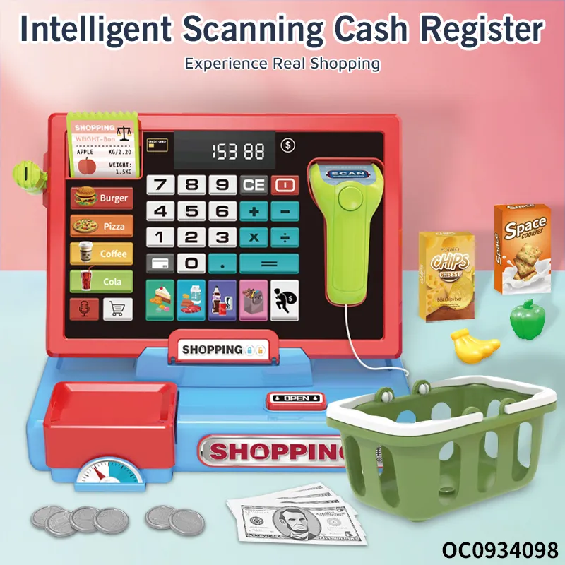 Plastic Shopping Basket Supermarket Game Toy Miniature Cashier Machine Cash Register Toy for Kids