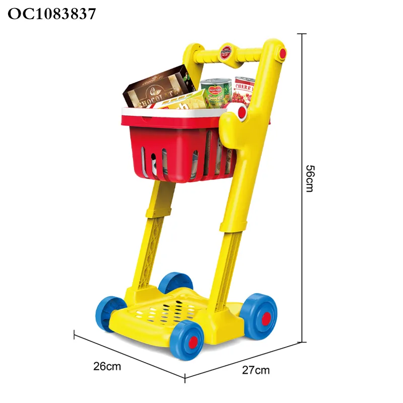 Eco Friendly Kids Plastic Home Supermarket Pretend Play Trolleys Toys Set Baby Foldable Shopping Cart with Wheels