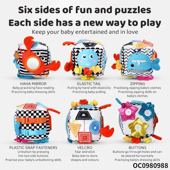 Coqnitive Enlightenment Montessori Toys New Baby Developmental Soft Clothes Sensory Rattle Ball Toys with Sound for Babies
