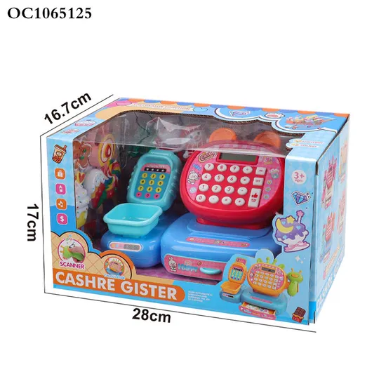 Funny Role Pretend Play Shopping Supermarket Cashier Register Toys Desk Toy for Children with Plastic Dessert Toys