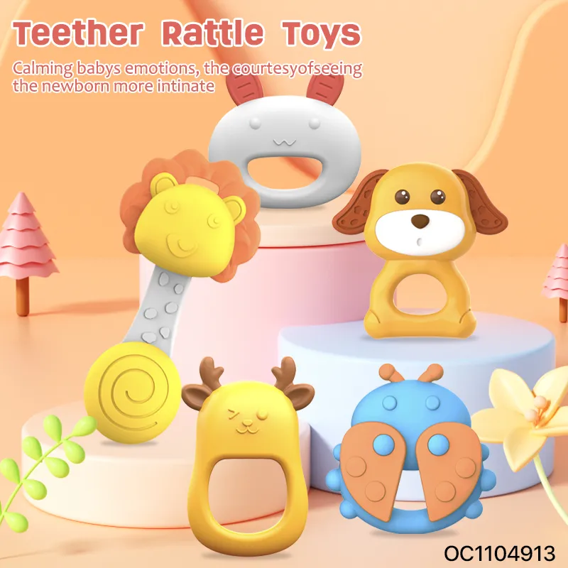 Wholesale Kids Baby Cartoon Animals Cognitive Hand Grip Gift Silicone Teether Toys