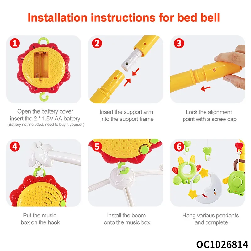 Plastic Animal Hand Rattle Sensory Toys Crib Baby Mobile Multifunctional Musical Bed Bell Toys for Kid with Music