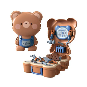 Cartoon Bear Design Backpack Plastic Nuts and Screws Kids Pretend Role Play Hand Tools Toy for Boys Wholesale