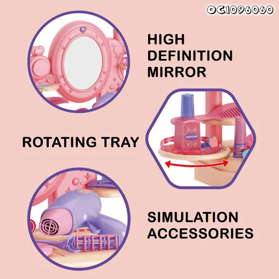 Wholesale Pretend Play Kids Hair Salon Cosmetic Beauty Set Toy Make up Mirror Dressing Table Pink Makeup Toys for Girls Children with Music