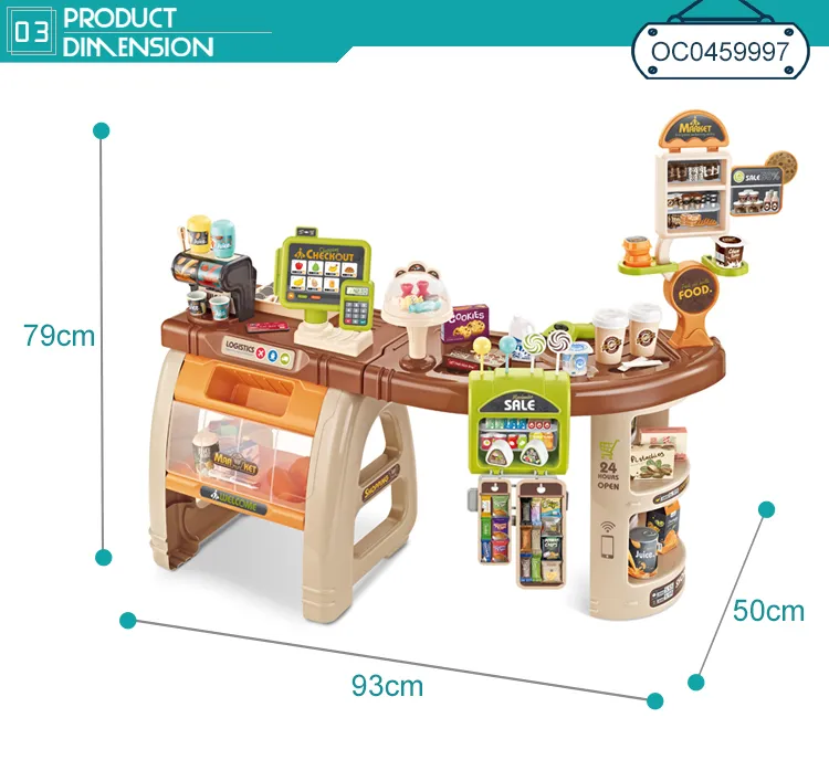 65PCS Food Luxury Big New Cash Register for Kids Home Grocery Supermarket Store Toy