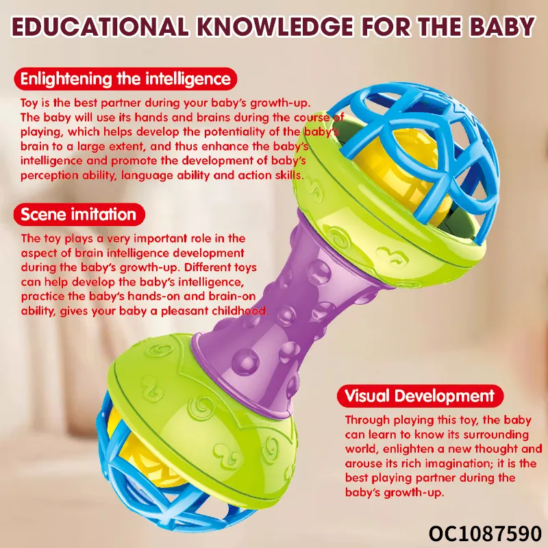 Wholesale Sensory Toy Infant Toddler Chewable Handheld Toys Silicone Rattle Plastic Baby Teether Toy