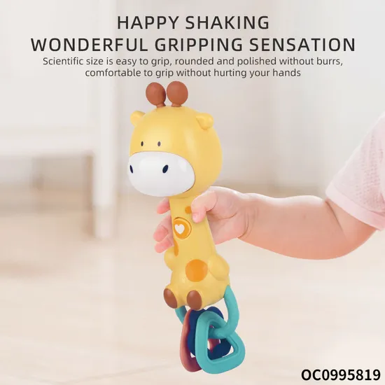 Wholesale Musical Cartoon Giraffe Plastic Baby Chew Toy Teether Music Sensory Rattle Sleeping Toy