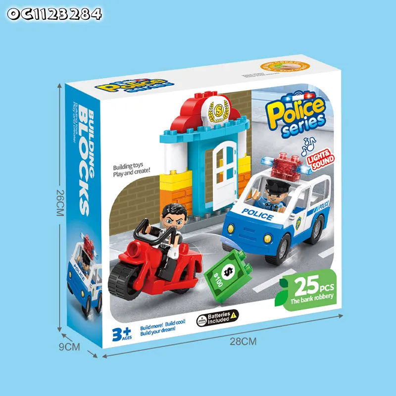Wholesale Montessori Plastic Children Sensory DIY Police Car Gift Building Block Toy with Light