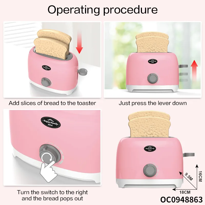 Wholesale Pretend Pink Children's Plastic Kitchen Tool Small Toaster Appliances Toy for Kids
