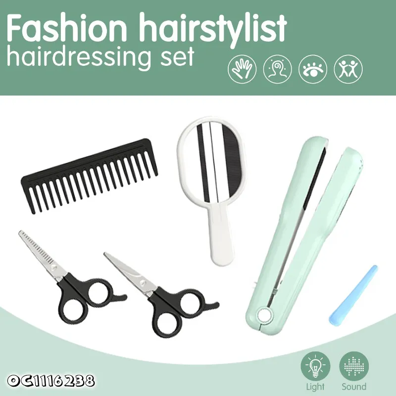 Portable Electric Hair Styling Tools Straightener Haircut Kits Kids Hair Salon Beauty Set Beauty Fashion Toys Girls Tool Toys