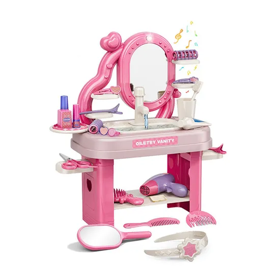 Wholesale Fashion Girls Beauty Products Make up Mirror Dressing Table Pretend Toy with Light and Music