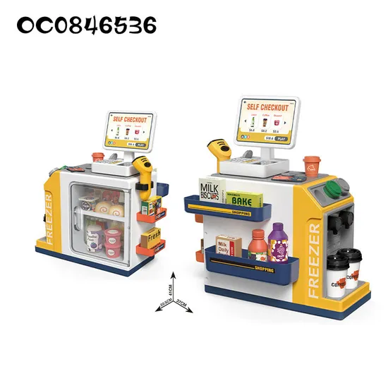 Small Children Games Home Supermarket Play Set Toy with Live Scanner POS Machine Cash Register Toy for Grocery Store