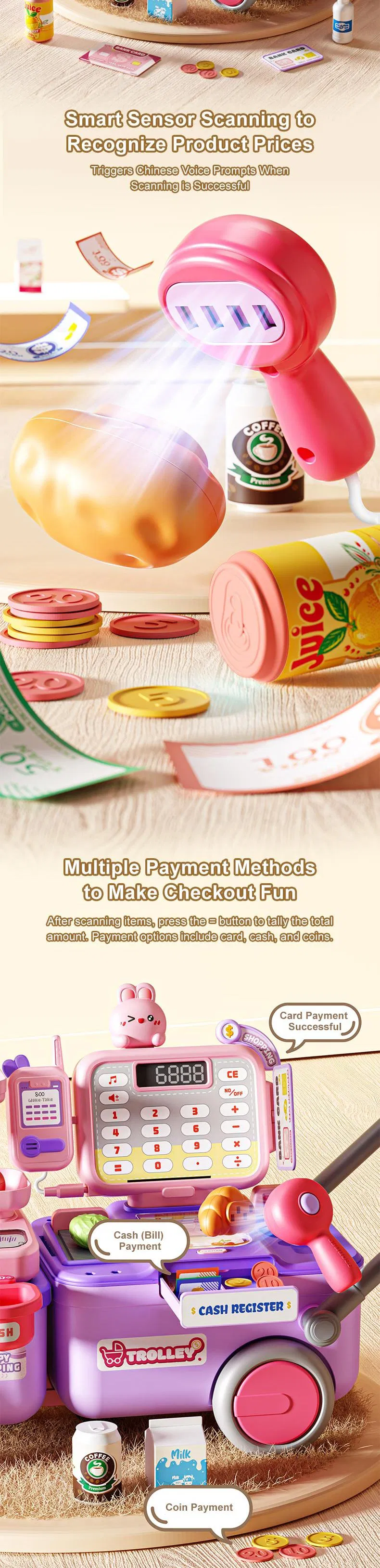 Hot Sale Early Educational Pretend City Play Houses House Supermarket Cash Register Toys with Calculator Food Vegetable