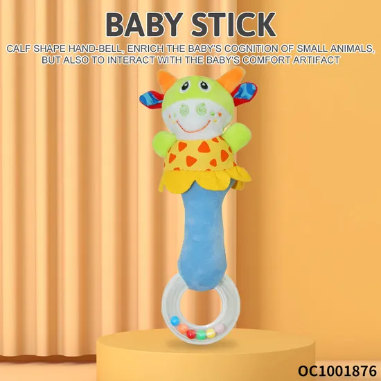 Cute Cow Design Easy Grasping Toys Soothing Soft Plush Baby Educational Hand Rattles Toys with Soft Toy Animal Head Design