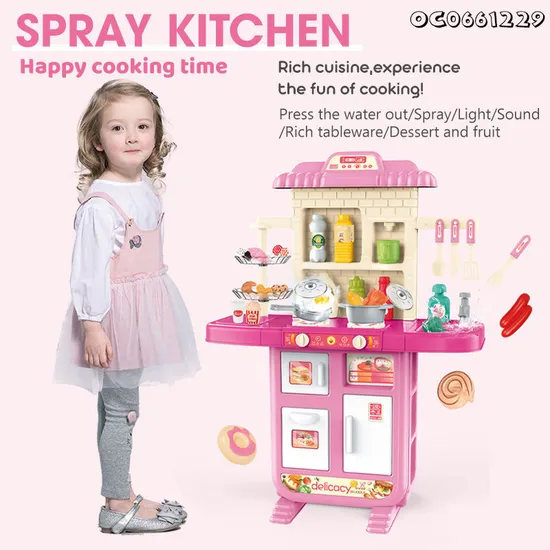 Wholesale Spray and Sink Pretend Play Plastic Children House Kitchen Cooking Toy Set with Lights Sounds