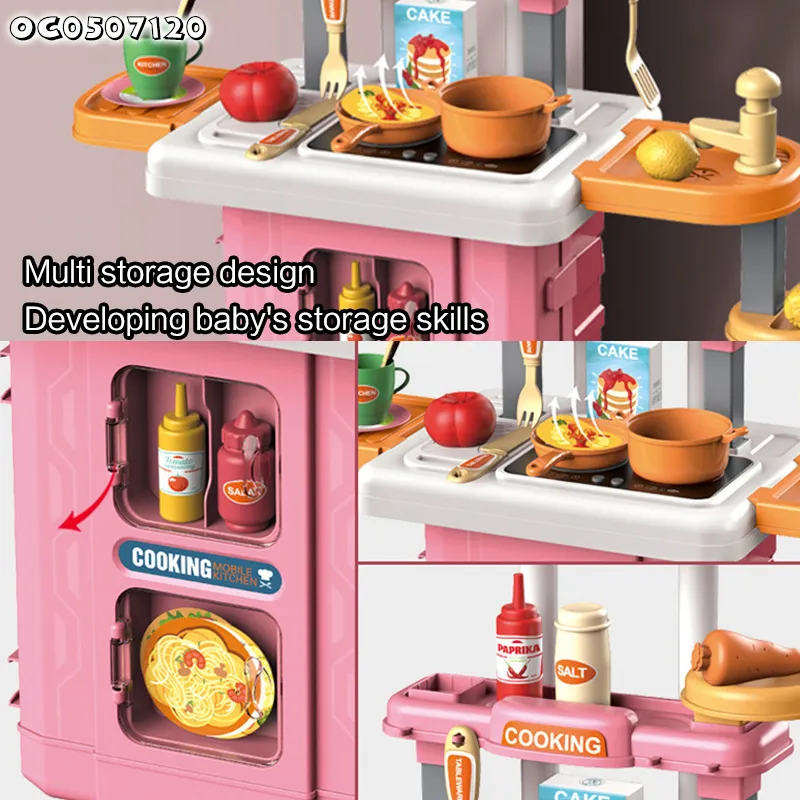 Wholesale 3in1 Plastic Toy Cooking Vegetable Fruit Food Food Pink Children's Plastic Kitchen Toys