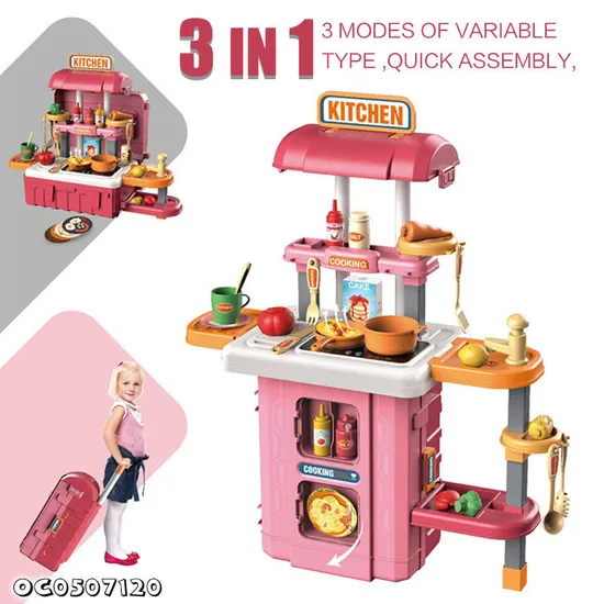 Wholesale 3in1 Plastic Toy Cooking Vegetable Fruit Food Food Pink Children's Plastic Kitchen Toys