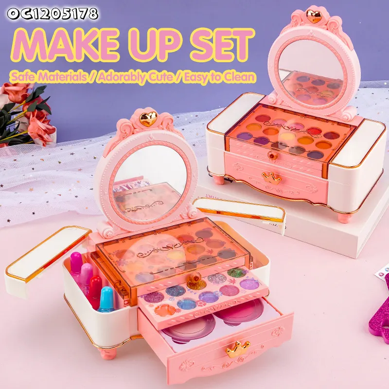 Wholesale Nail Polish Kids Fashion Makeup Kit Gift for Girl Real Make up Sets Full Box Toy with Mirror