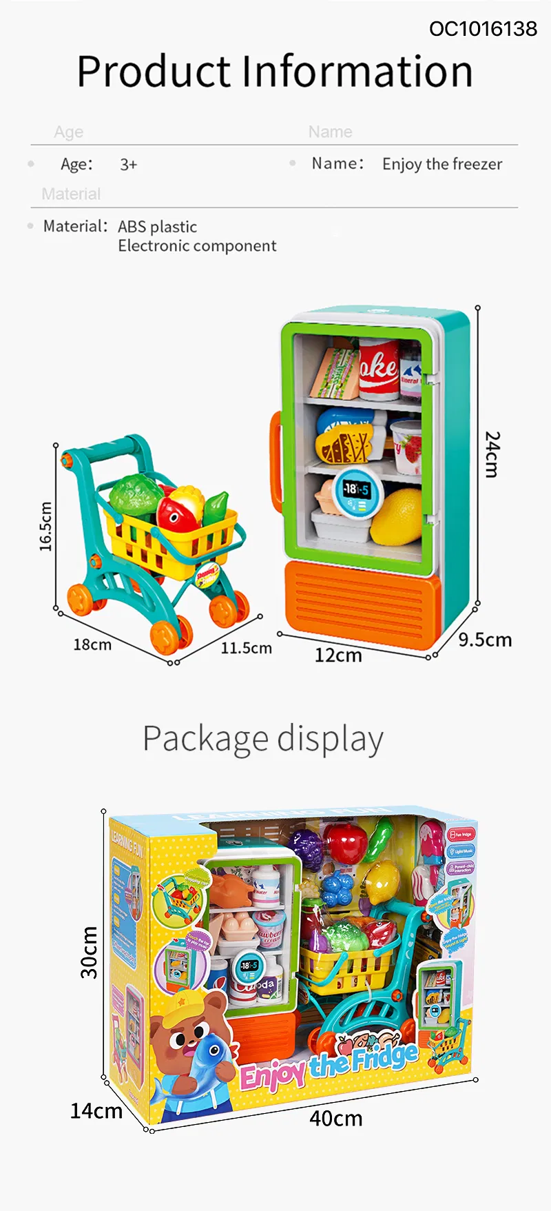 Simulation Food Plastic Toy Electric Mini Refrigerator Pretend City Play Houses with Supermarket Shopping Cart for Kids Children