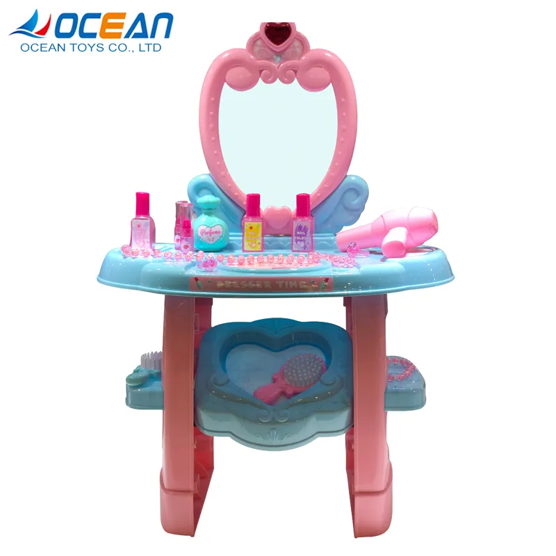 Wholesale Girls Plastic Beauty Fashion Cosmetic Mirrored Dressing Table Pink Kids Play Makeup Toy