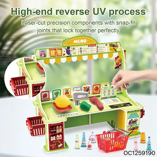 3D Cardboard Building Puzzle Boy and Girls Child Mini Supermarket Shelf Toy Checkout Counter Kitchen Set Toys for Kids