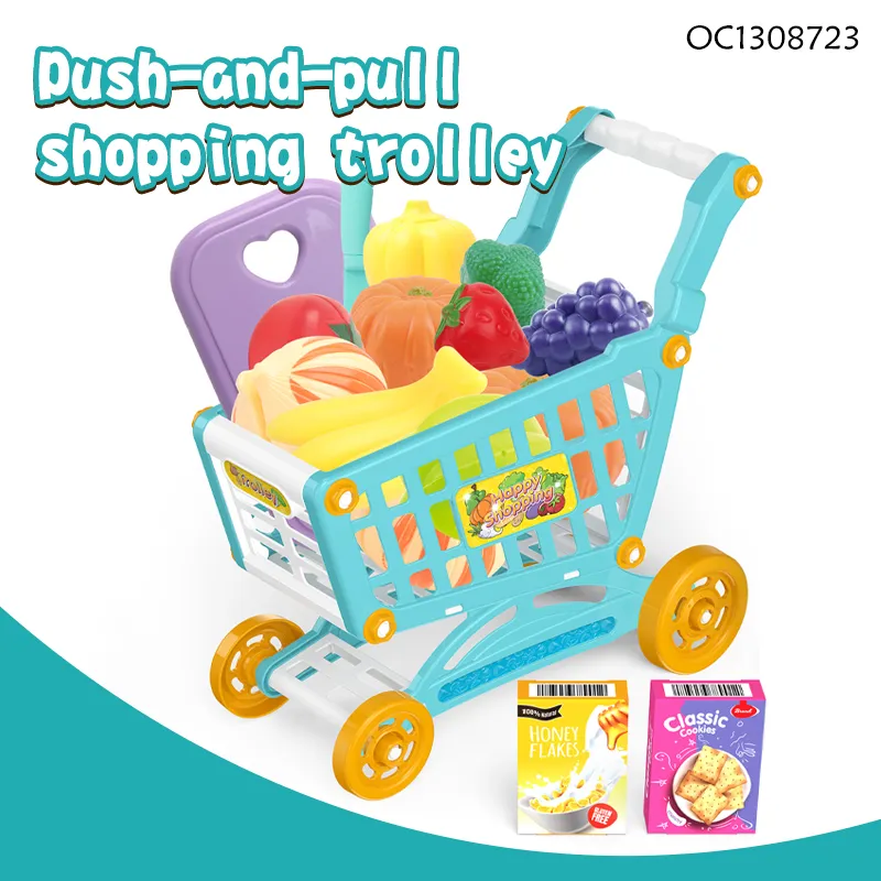 Good Quality Electronic Cash Register Supermarket Bill Counter Toy with Pretend Plastic Shopping Cart Fruit Vegetable Simulation