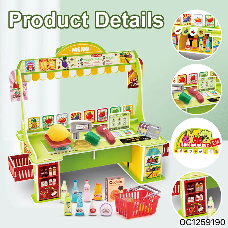 3D Cardboard Building Puzzle Boy and Girls Child Mini Supermarket Shelf Toy Checkout Counter Kitchen Set Toys for Kids