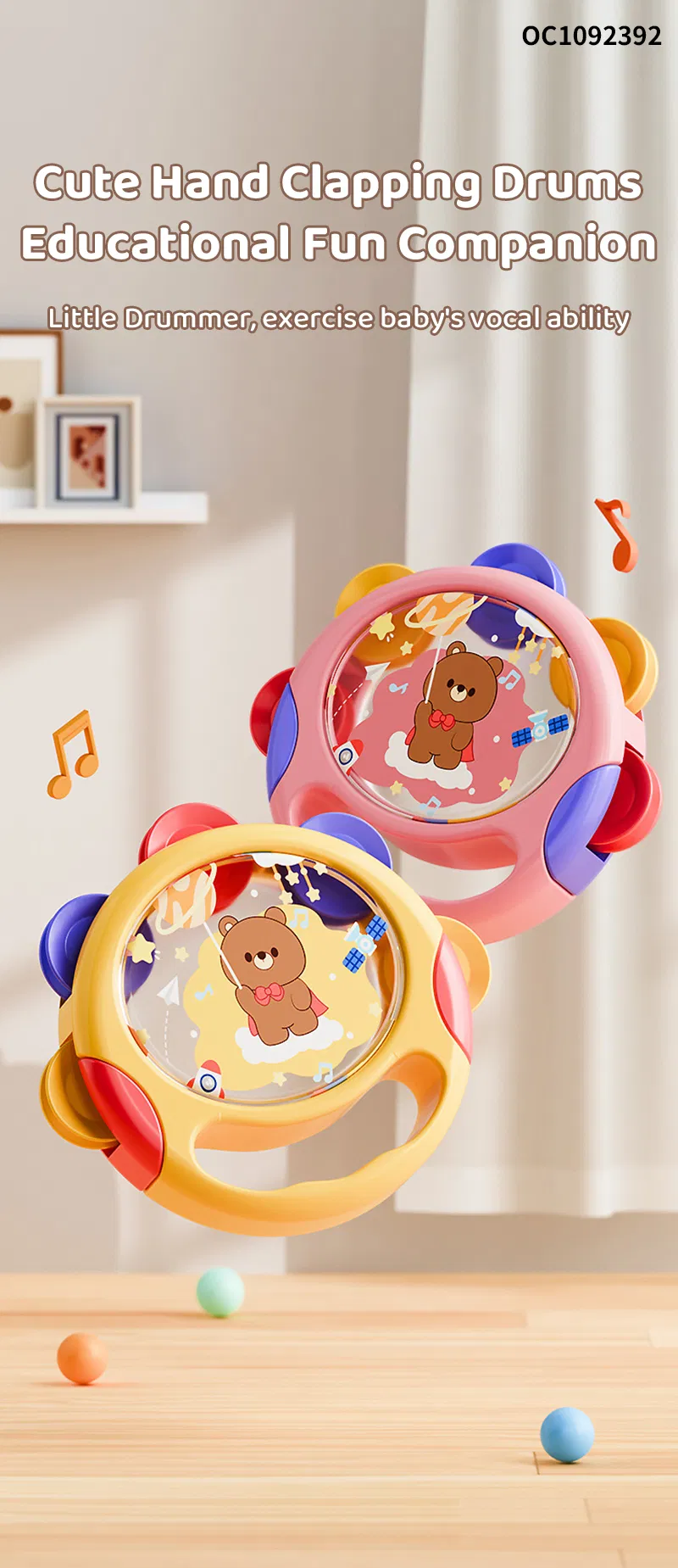 Hand Clap Toys Drum Musical Educational Percussion Sensory Baby Boy Toys Set 6-12 Months Items Hand Shake Rattle Drum Toy for Sale