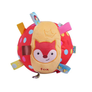 Personalized Cartoon Fox Design Soft Plush Hand Rattle Toy with Sound for New Born Baby Sensory Fidget and Soothing Cloth Ball Toy