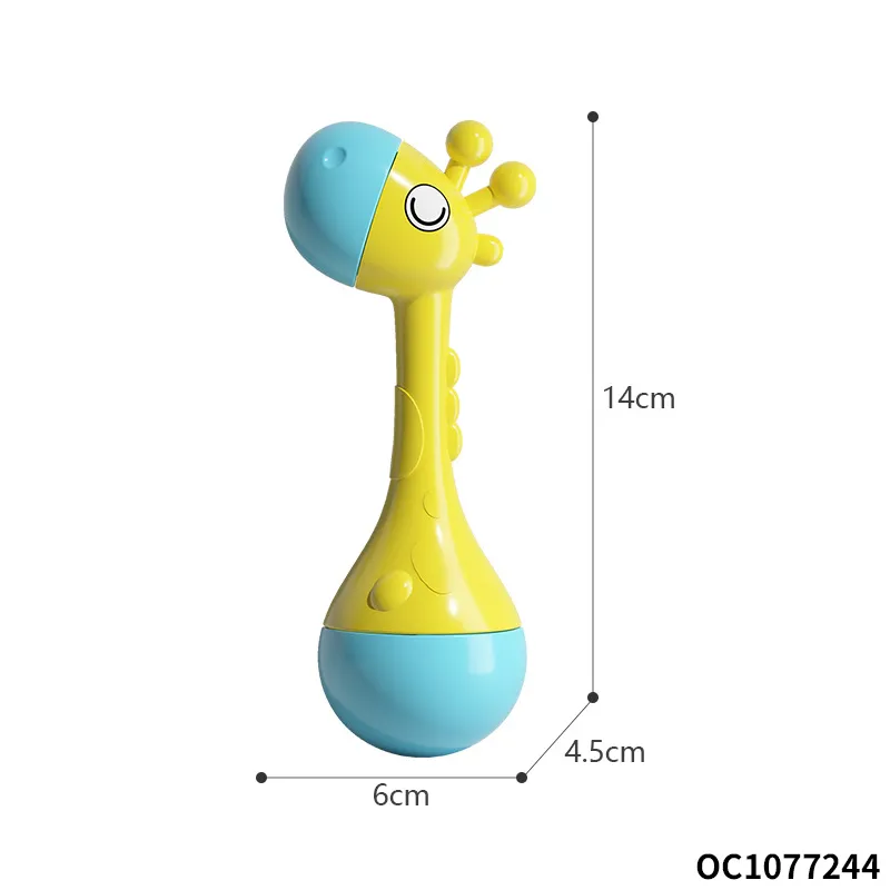 Custom Cartoon Giraffe Roly Poly Toy Plastic Shaker Sand Hammer with Bell Sound Cheap Musical Noise Maker Rattle Toy for Baby