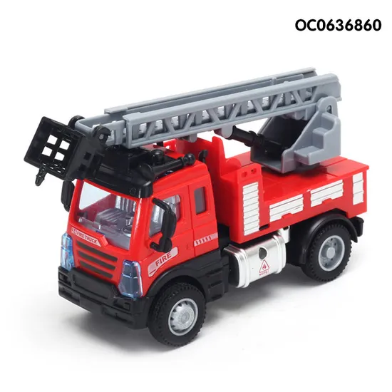 Wholesale Construction 4 Pieces Red Pullback Model Toy Car 1: 64 Plastic Fire Engine Truck Toy Set