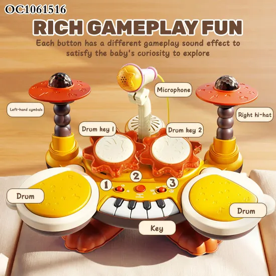 Wholesale Educational Happy Electronic Piano Keyboard Cheap Musical Instruments Toy Drum for Kids with Light