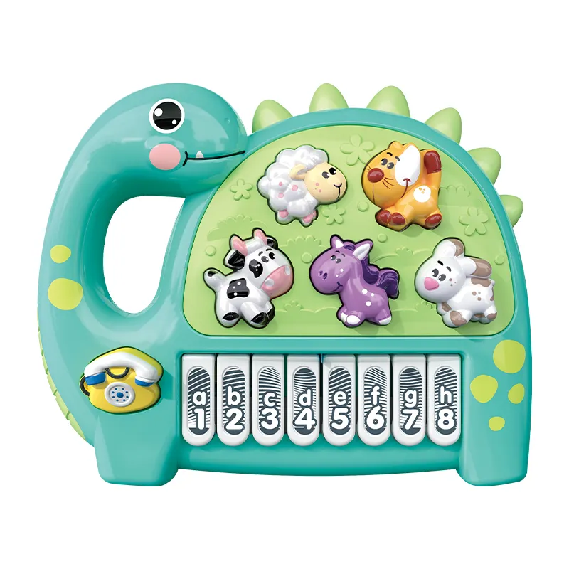 Wholesale Dinosaur Piano Musical Instruments Battery Operated Light-up Keyboard Toy for Kids