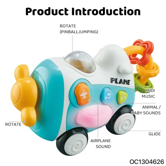 Wholesale Educational Custom Baby Sensory Toy Training Trending Musical Free Wheel Plastic Car Plane Toy for Baby