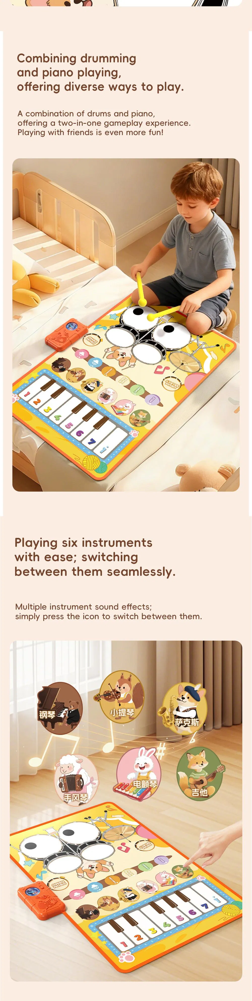 Wholesale Musical Piano Keyboard Educational Musical Electronic Drums Montessori Educational Toy