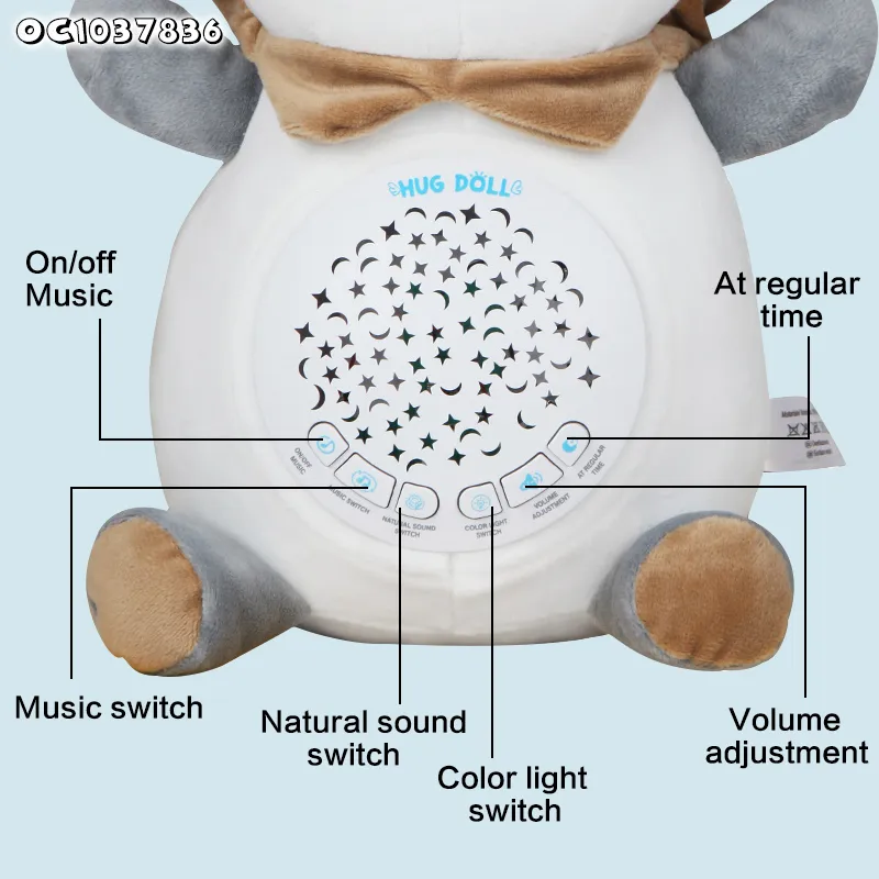 Wholesale Children Sleep Plush Bear Lion Soothing Doll Baby Soothing Night Light Flashlight Toy with Music